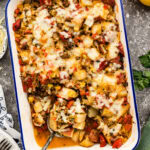 Sausage and Potato Casserole with a spoon in it