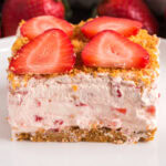 Close up photo of a slice of Strawberry Dream Dessert
