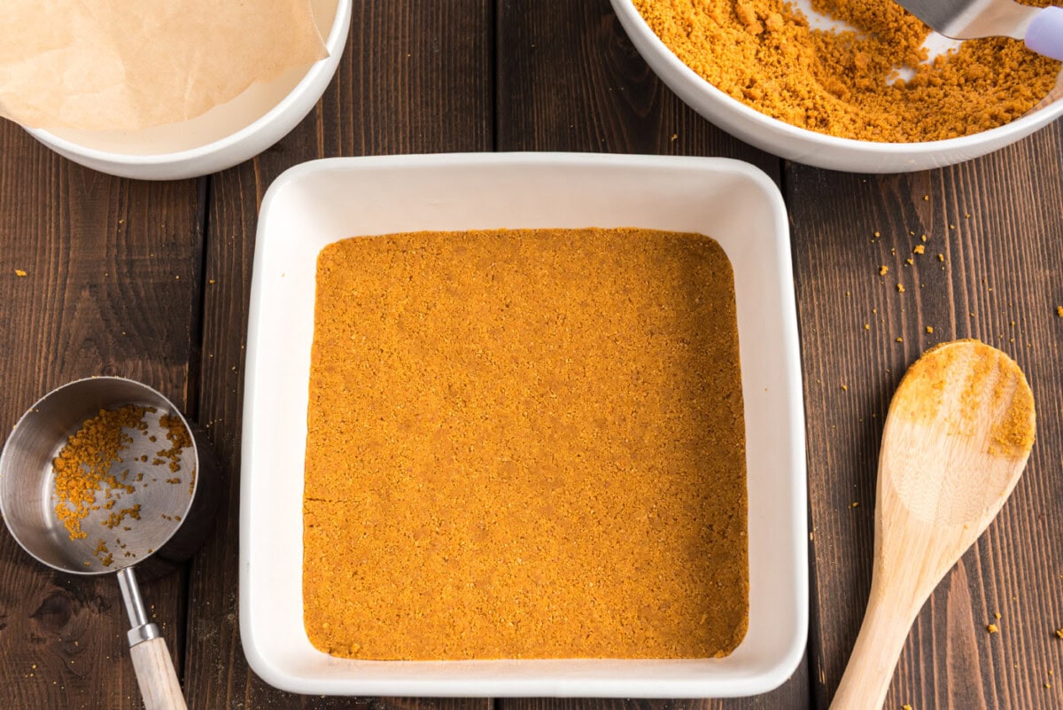 graham cracker crust in a pan