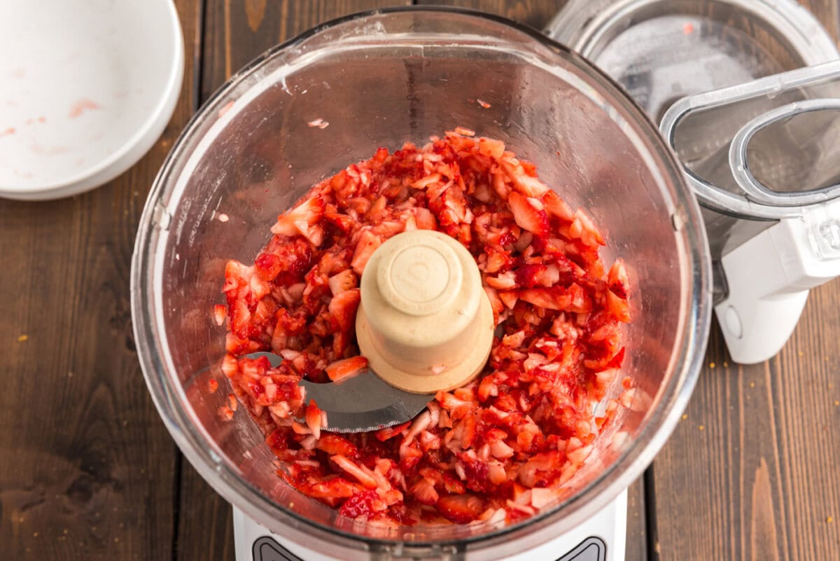 strawberries blitzed in a food processor