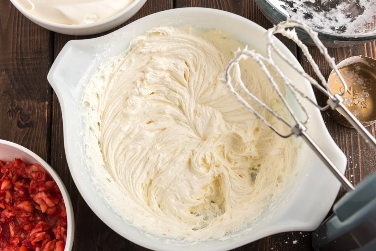 cream cheese mixture on electric mixer whisk