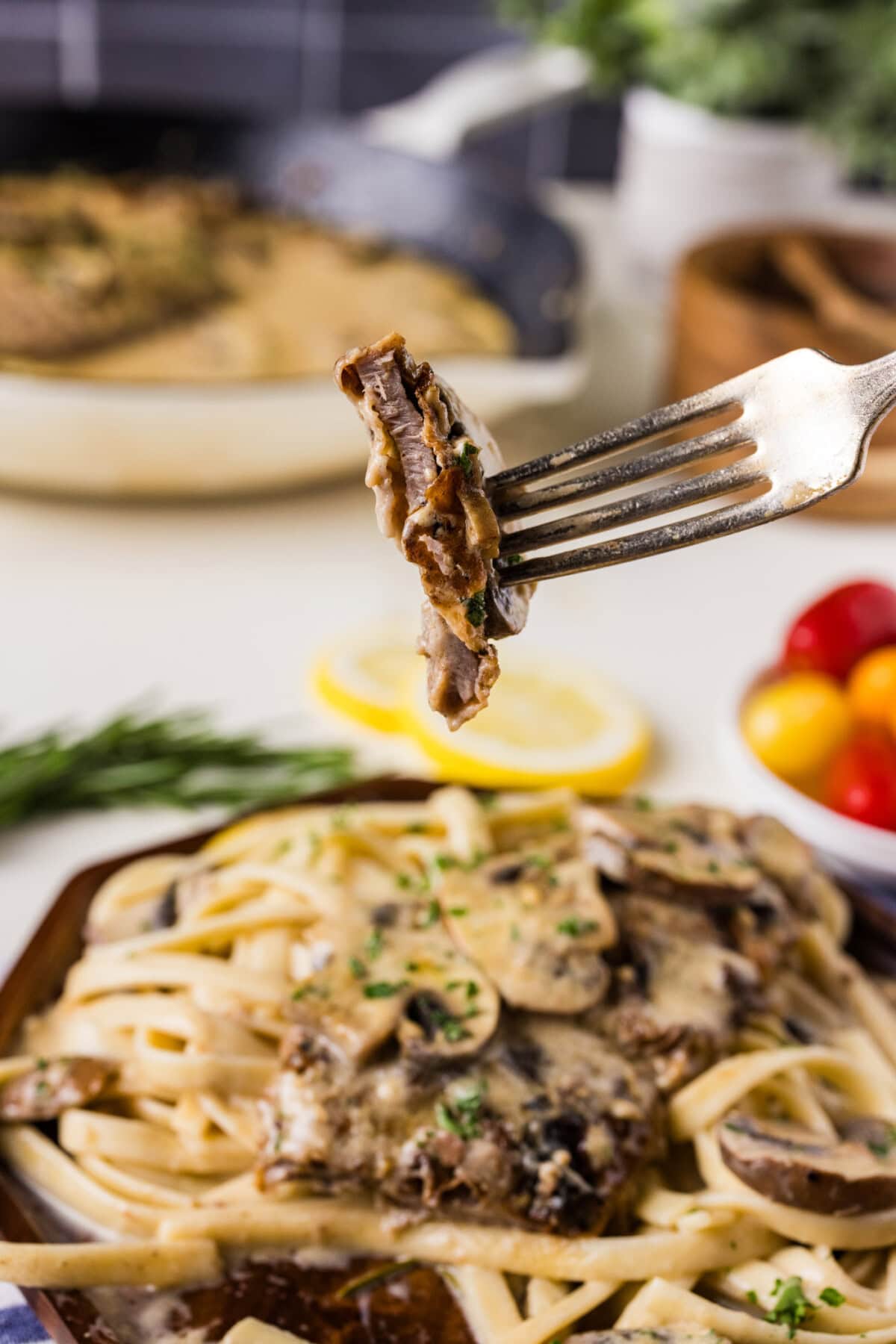 Piece of Veal Scallopini on a fork