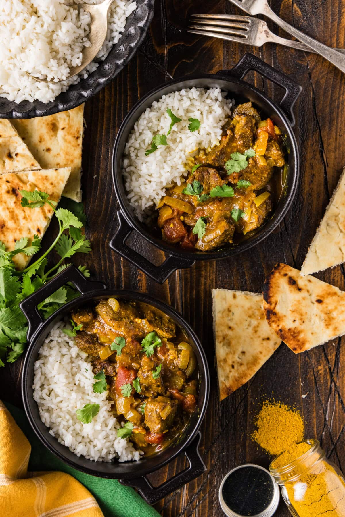 Two bowls of Beef Curry with rice
