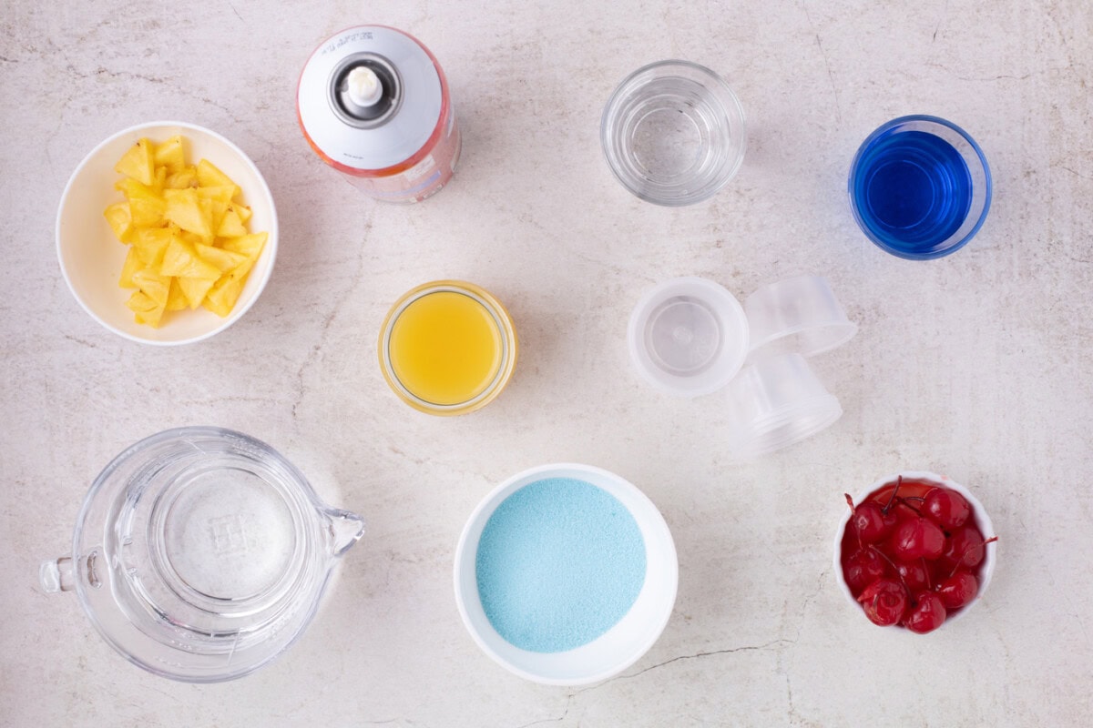 Ingredients for Blue Hawaiian Jello Shots