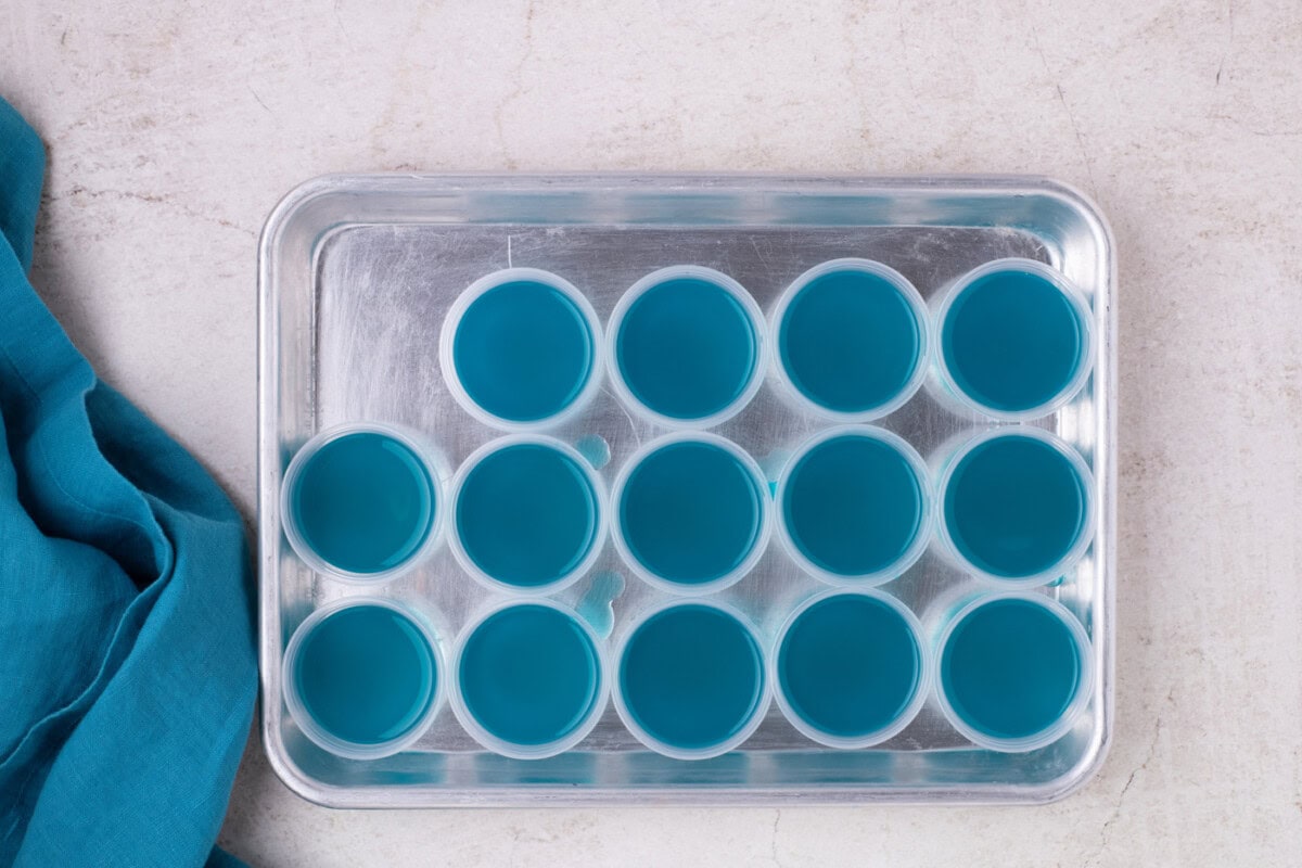 shot glasses filled with blue jello