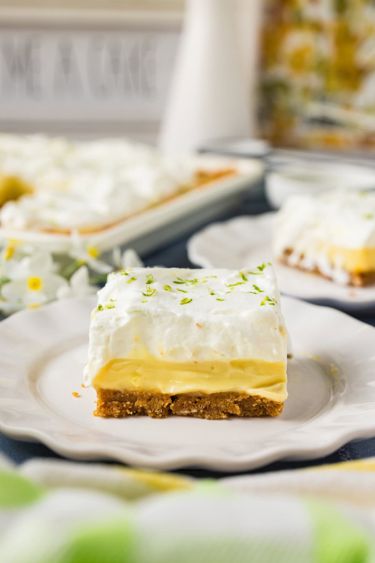 Slice of Key Lime Slab Pie on a plate