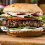 Close up photo of a Lamb Burger
