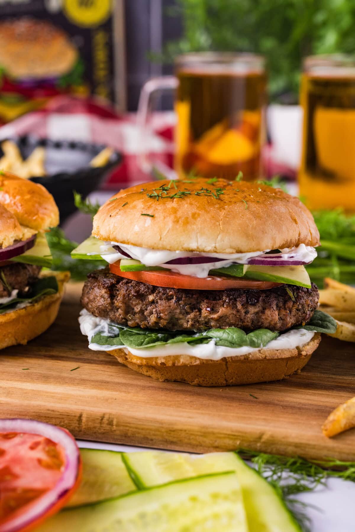Lamb Burger on a wooden board