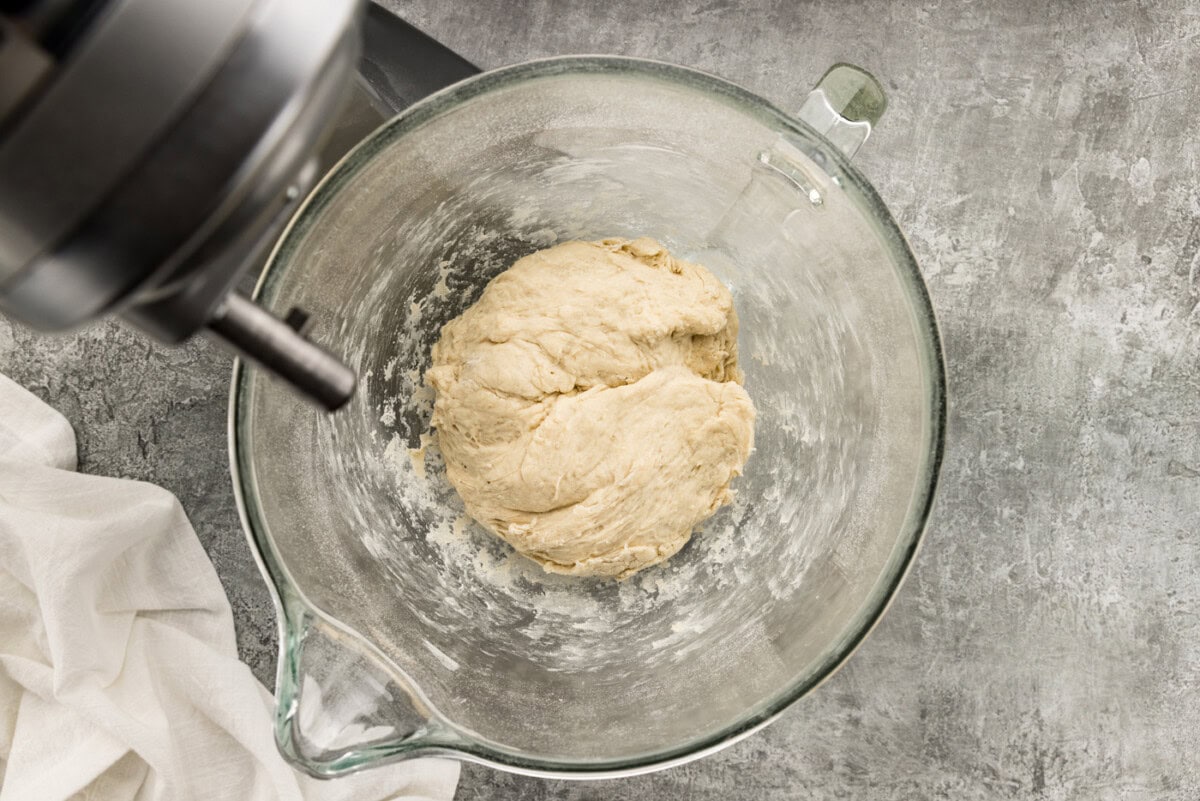 breadstick dough in a mixer bowl