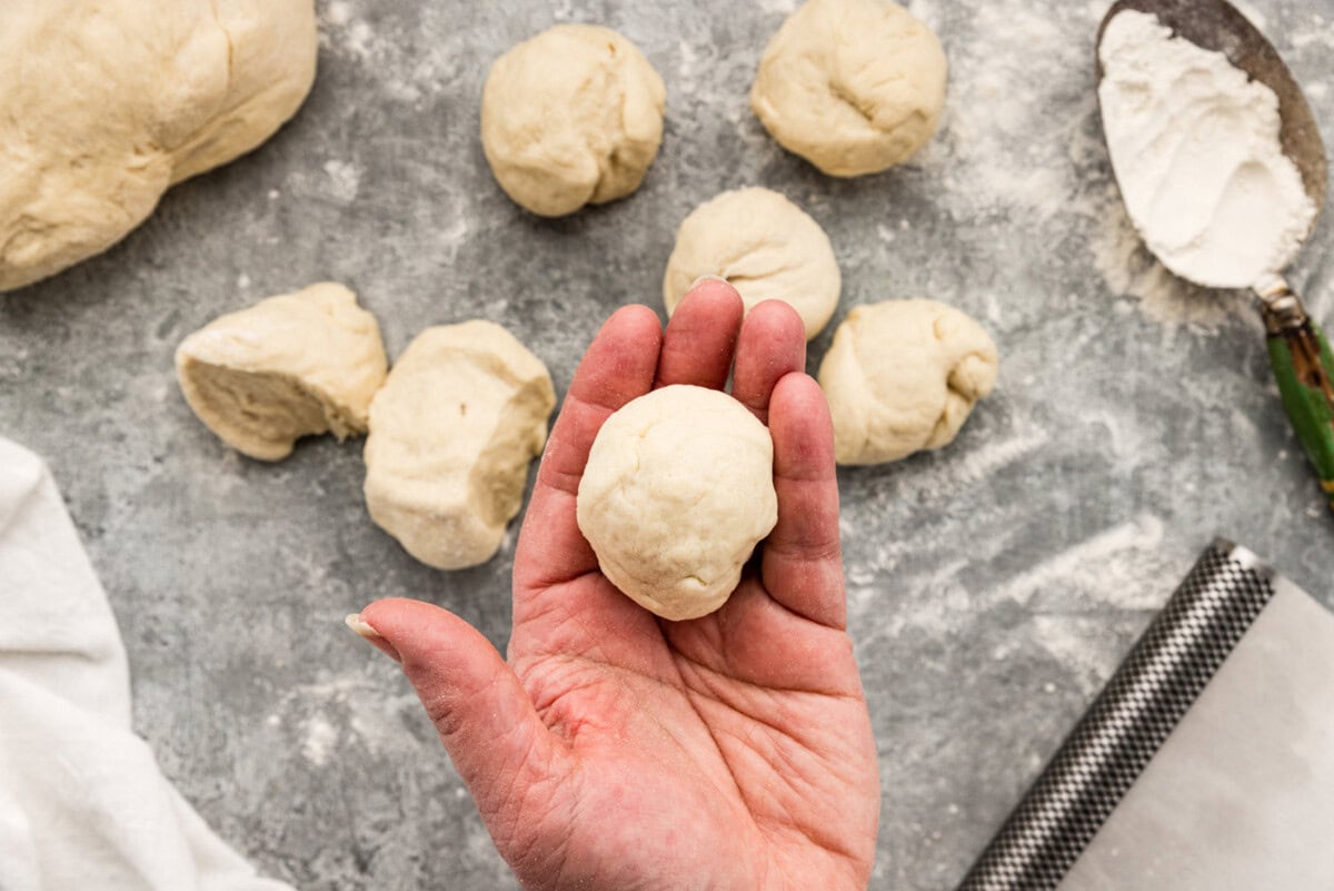 dough ball in a hand