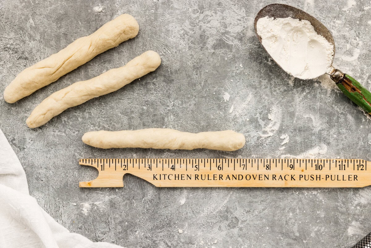 7 inch dough log with a ruler