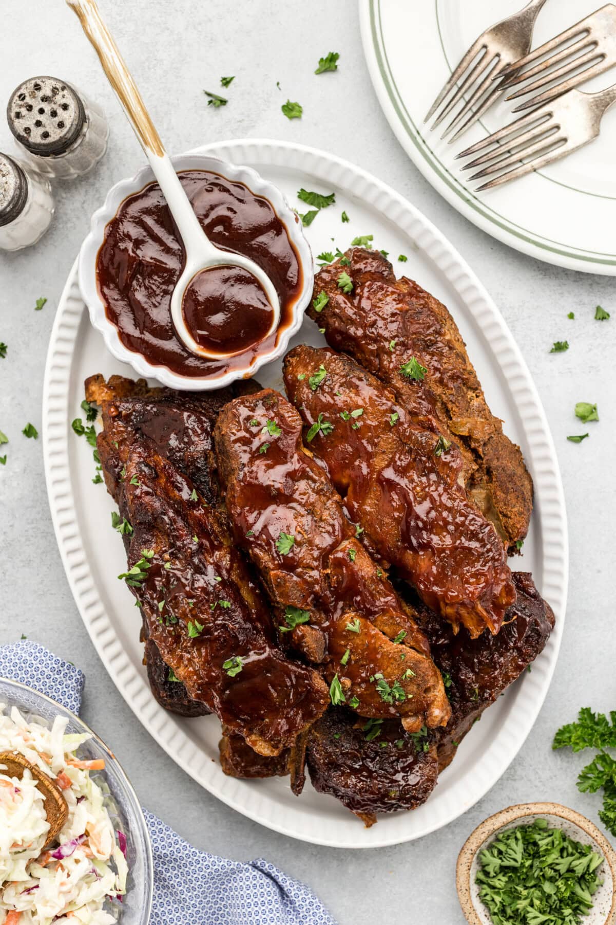 Platter of Slow Cooker Barbecued Country Style Ribs