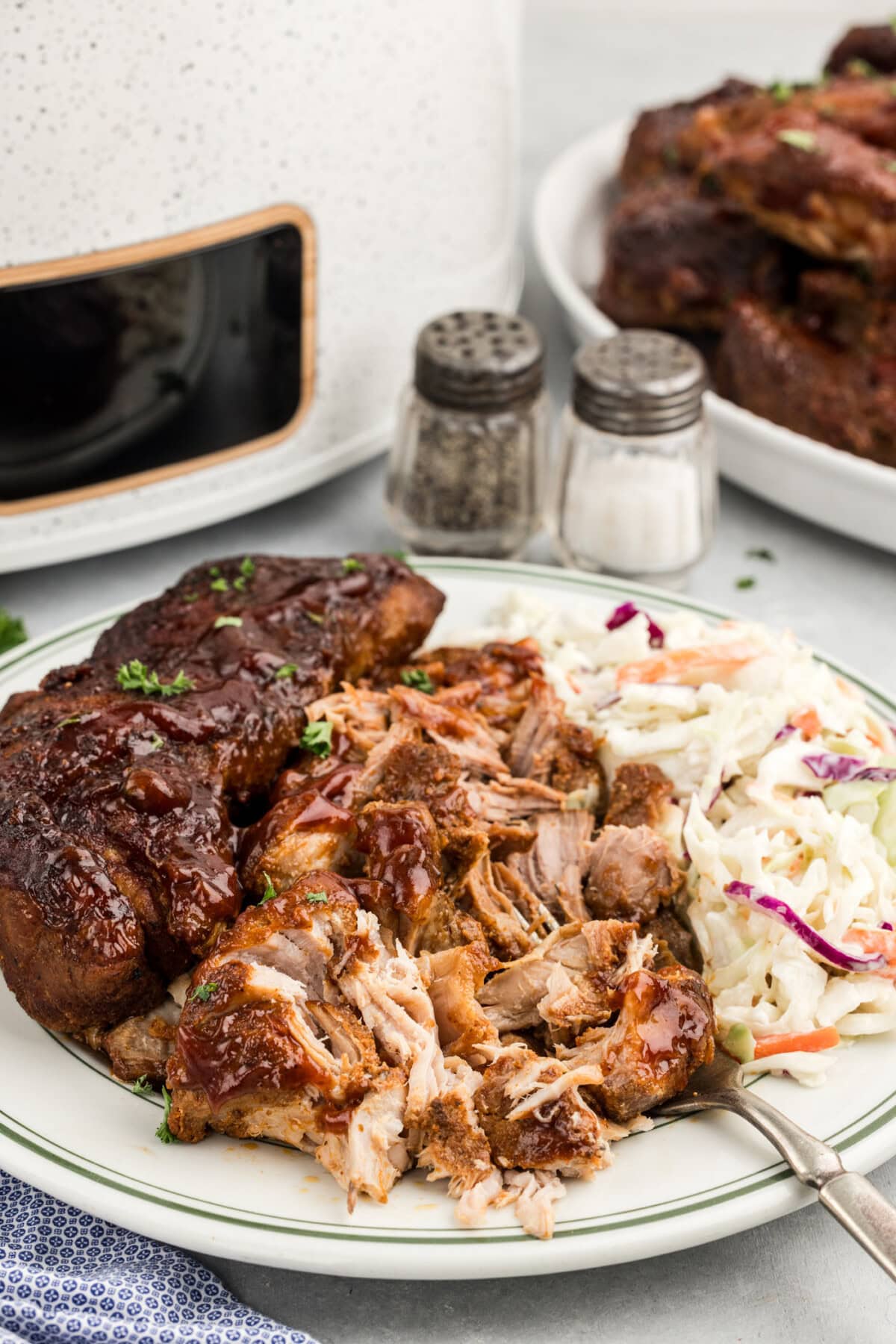 Shredded Slow Cooker Barbecued Country Style Ribs on a plate