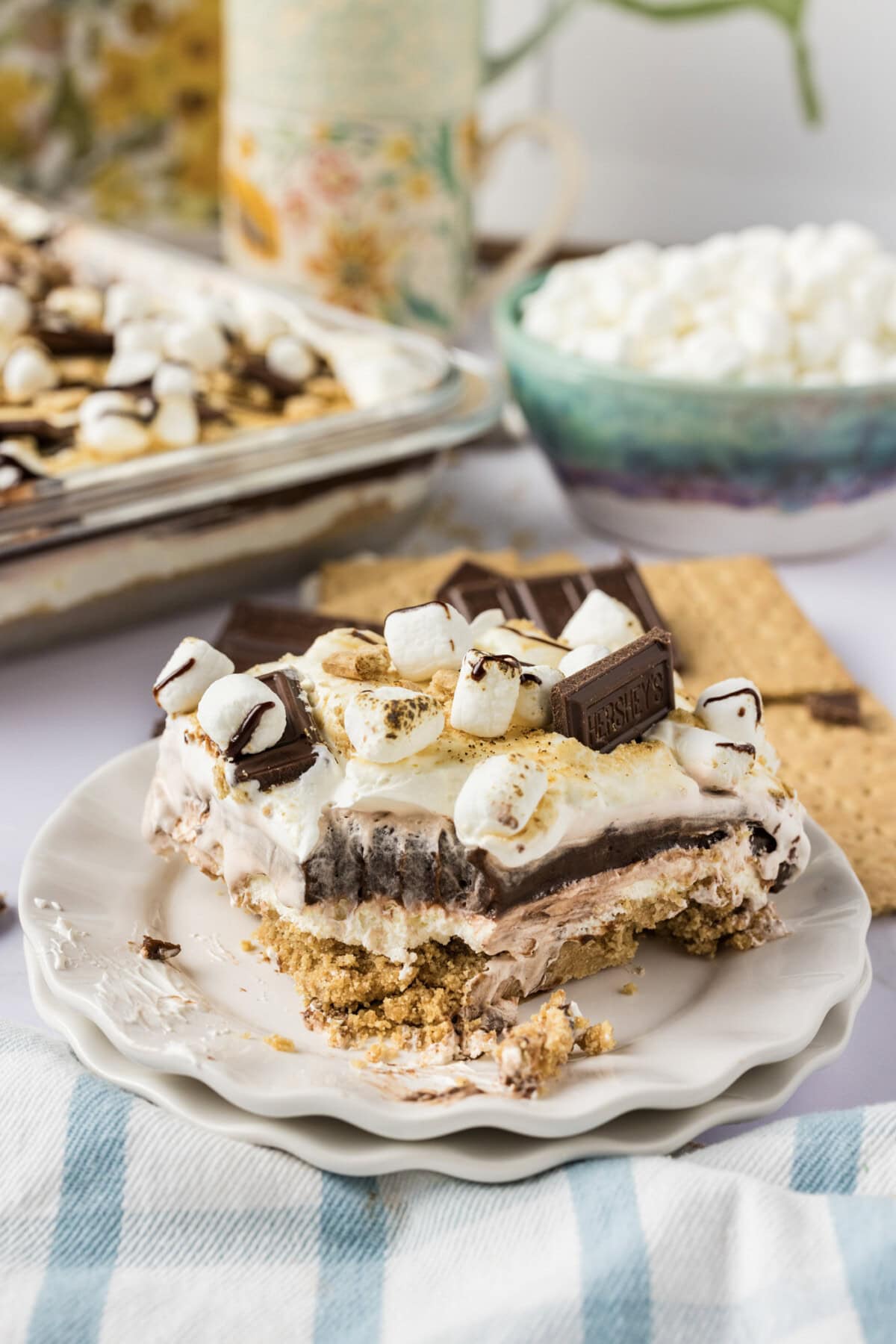 Slice of S'mores Lasagna on a plate