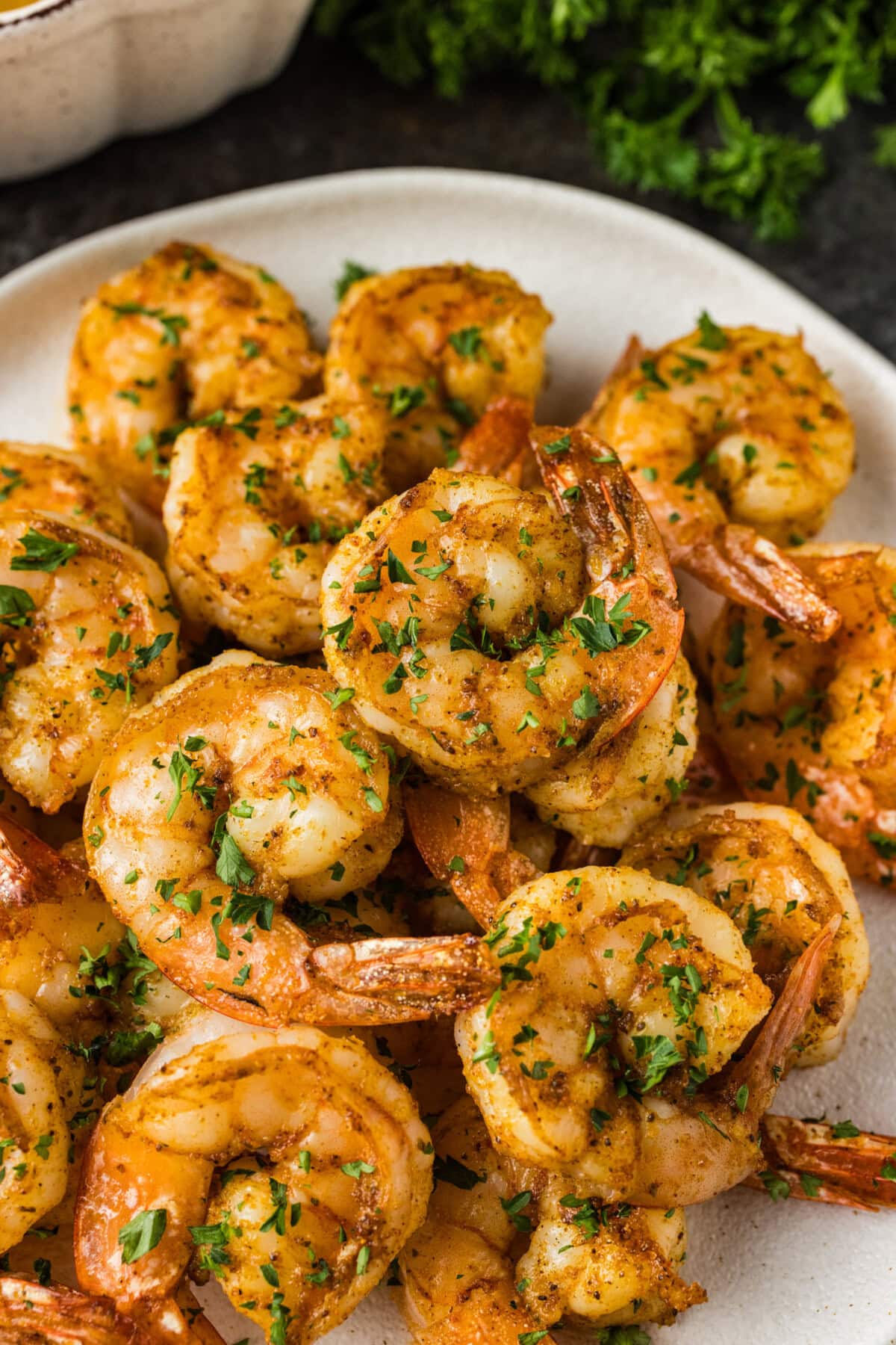 Close up photo of Broiled Shrimp on a plate