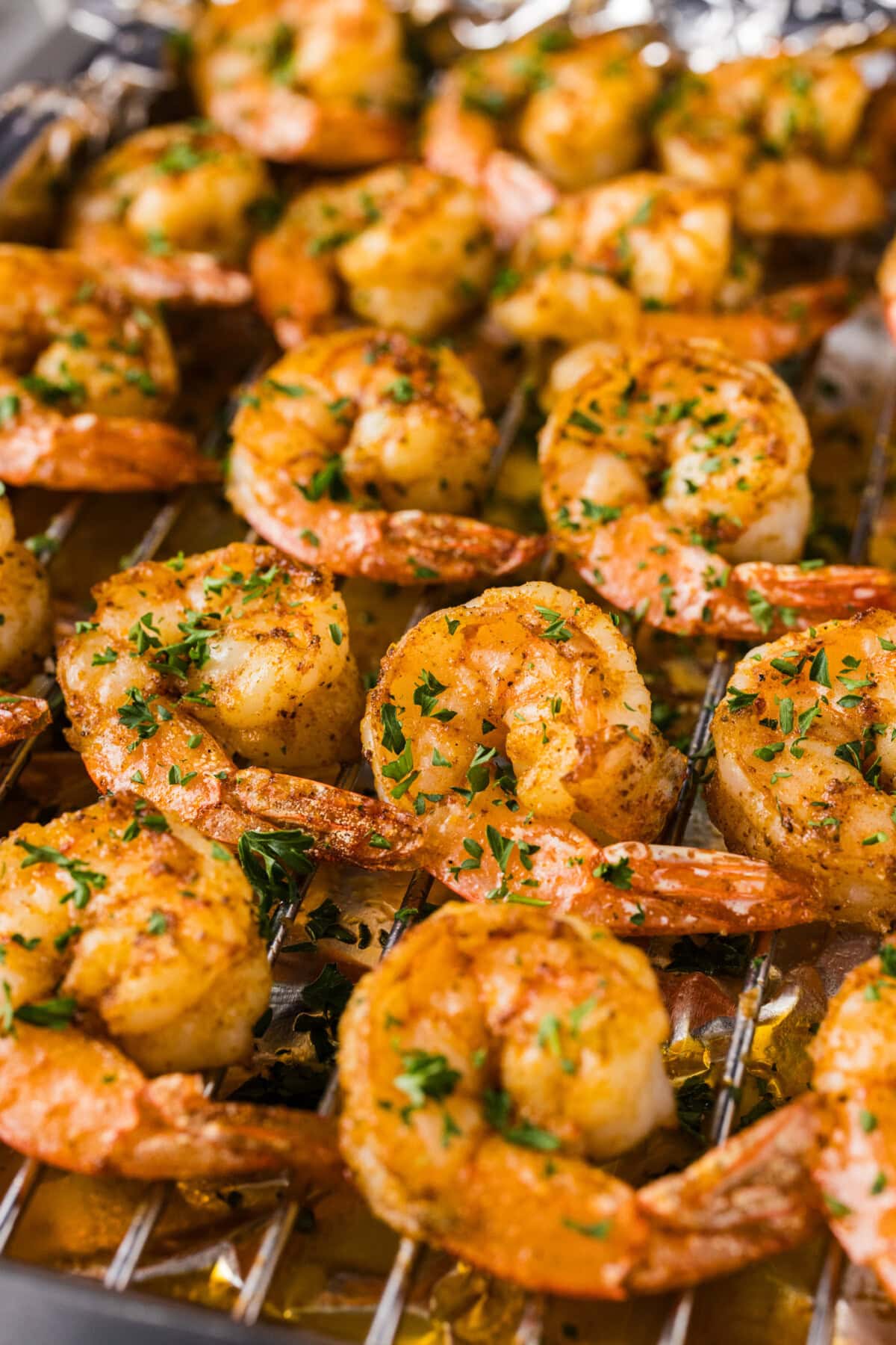 Broiled Shrimp on a wire rack