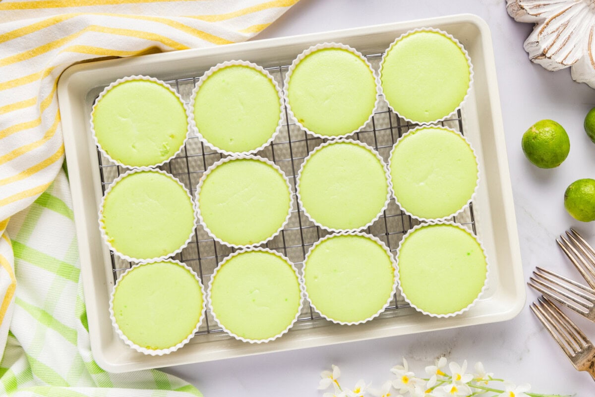 overhead photo of baked keto lime cheesecakes