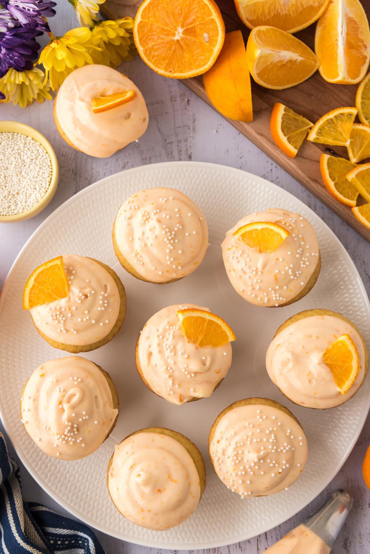 Plate of Orange Creamsicle Cupcakes