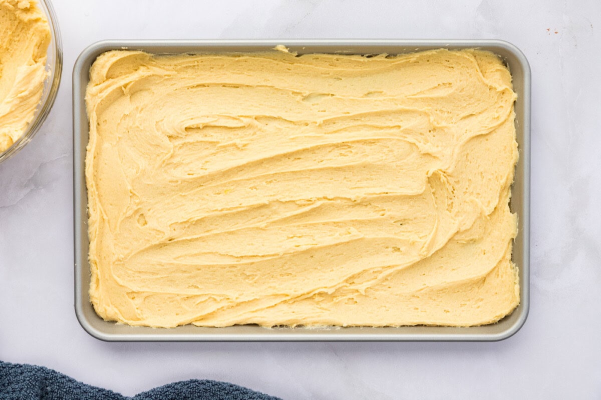 cookie batter spread onto a baking pan