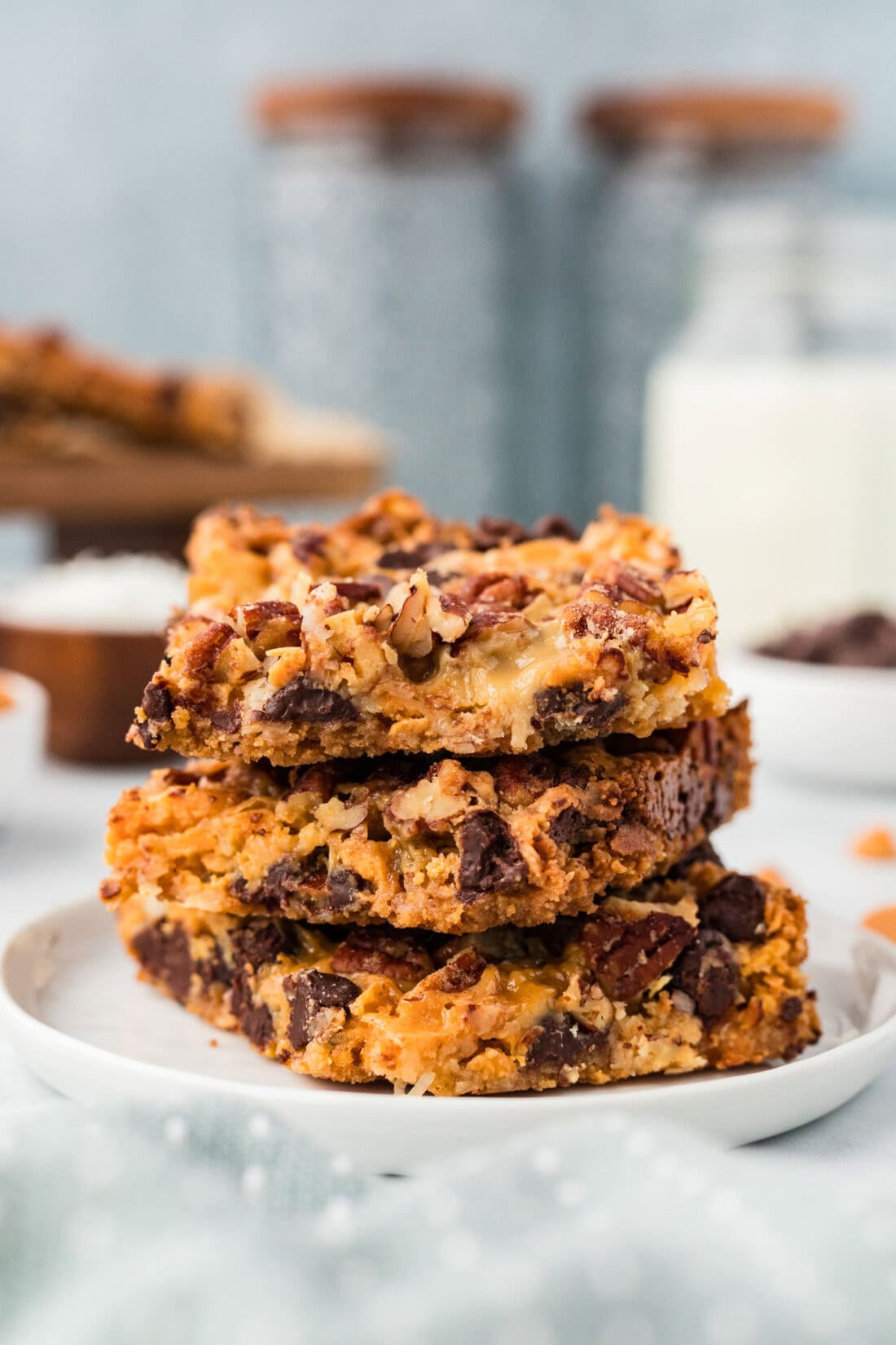 Stack of Magic Bars on a plate