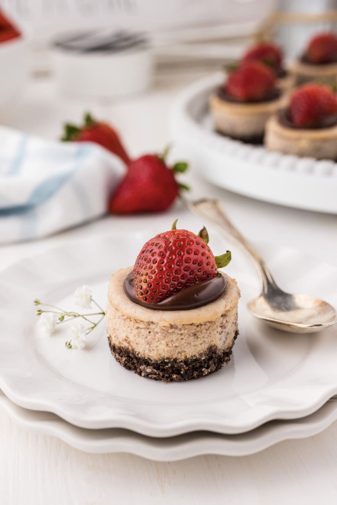 Mini Strawberry Cheesecake on a white plate