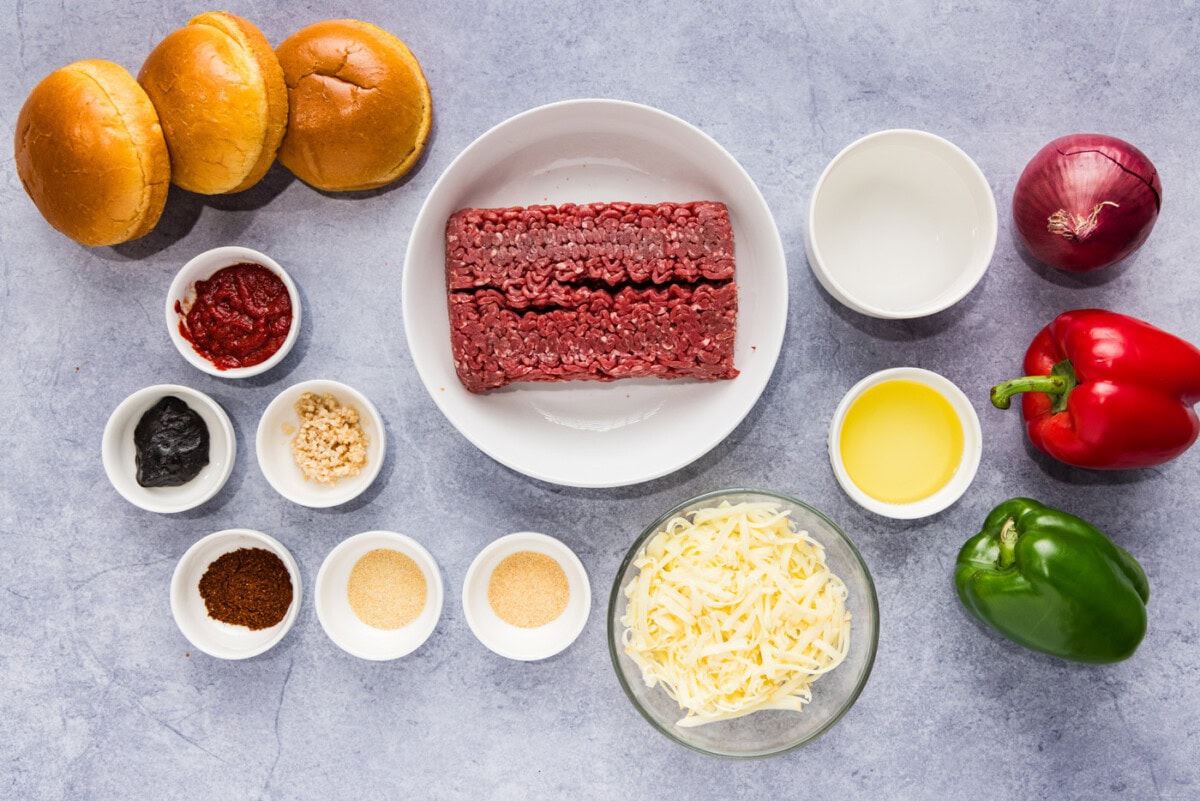 Ingredients for Philly Cheesesteak Sloppy Joes