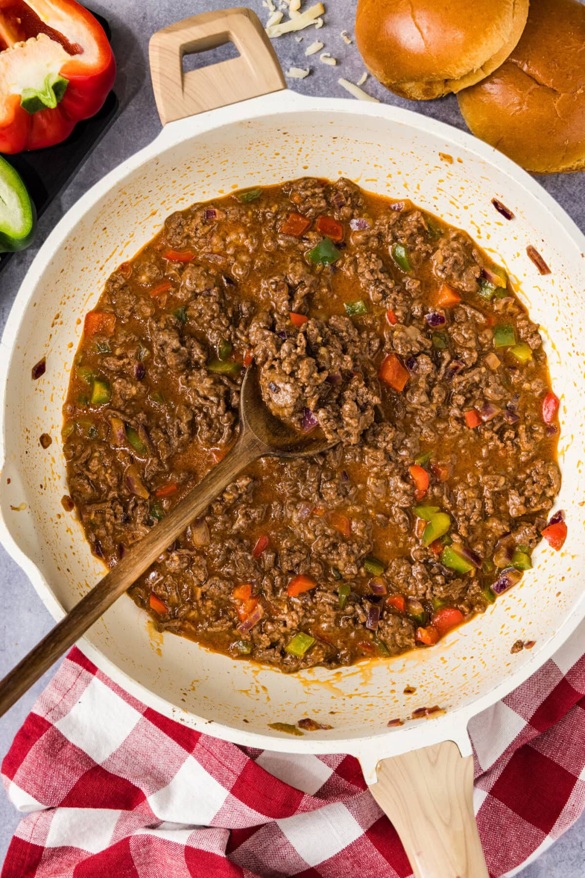 Skillet of Philly Cheesesteak Sloppy Joes