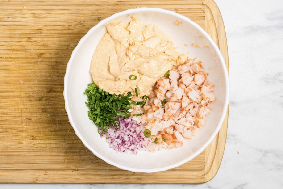 Photo of all shrimp dip ingredients in a bowl