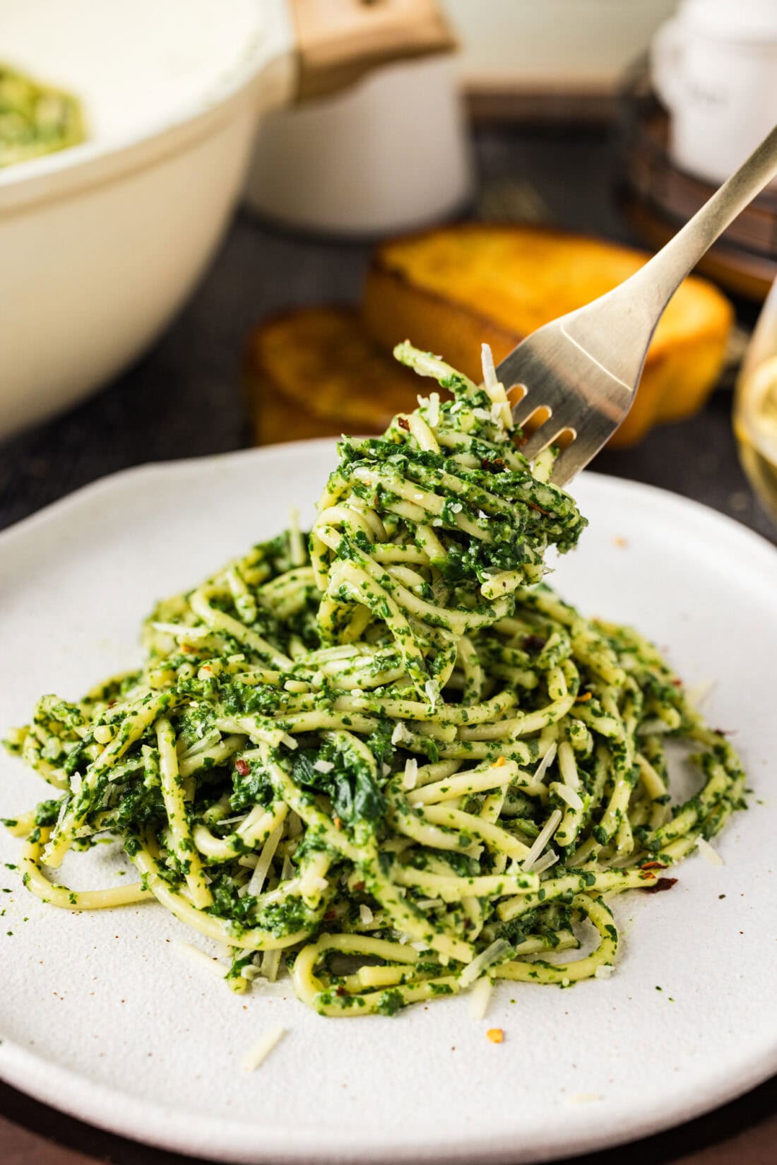 Spinach Spaghetti twirled around a fork