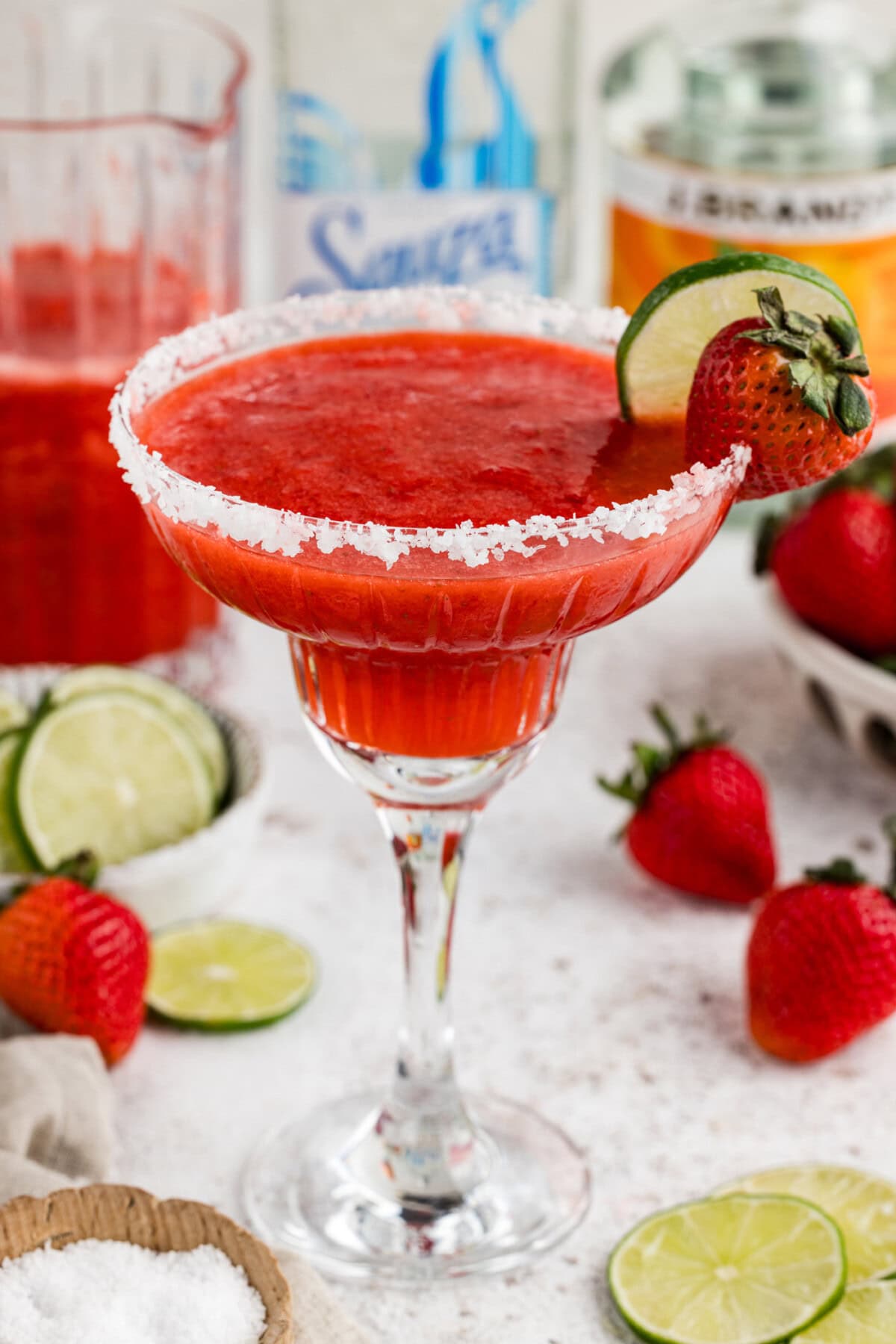 Close up photo of a Strawberry Margarita