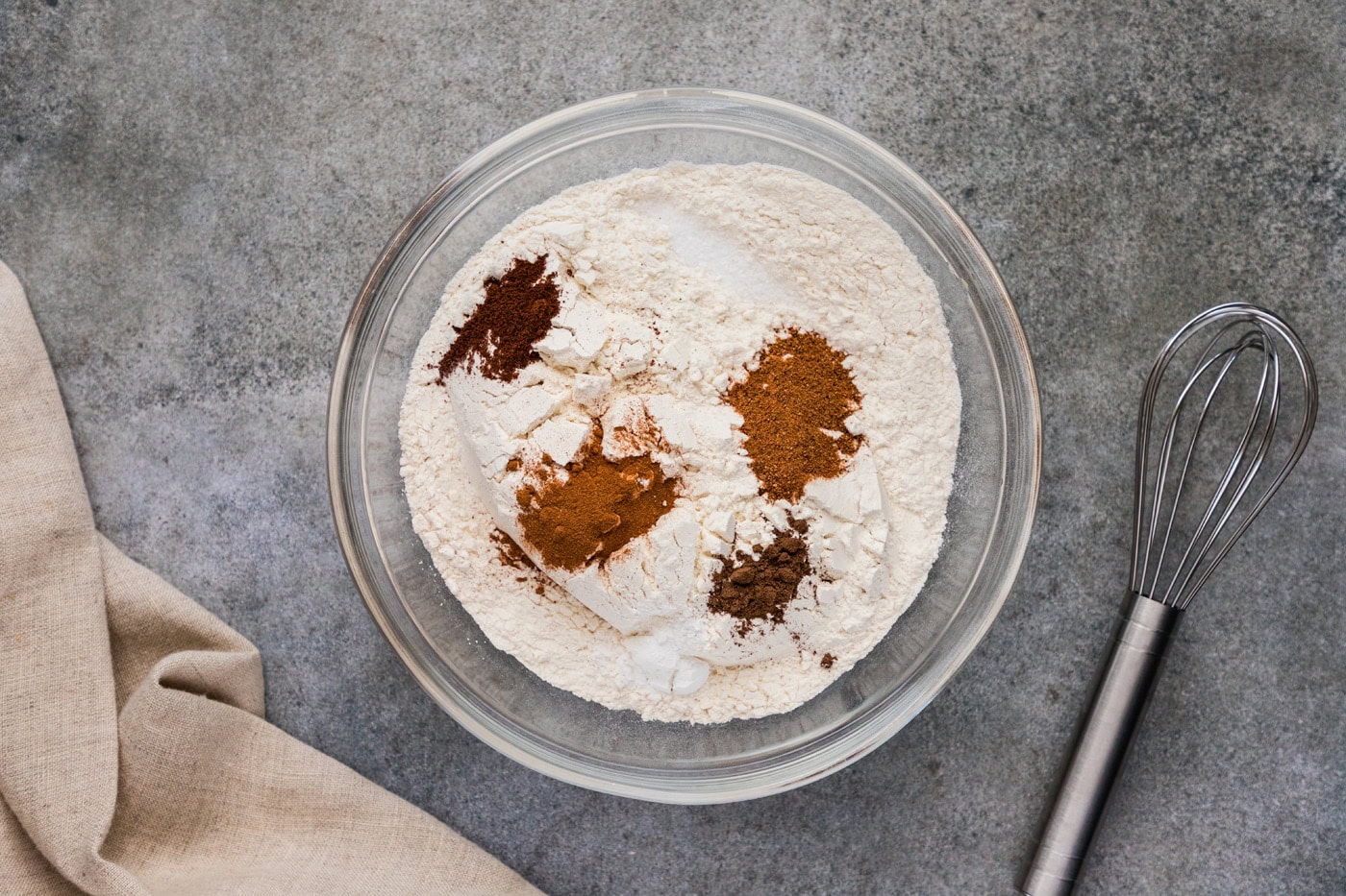Dry ingredients for pound cake in a mixing bowl