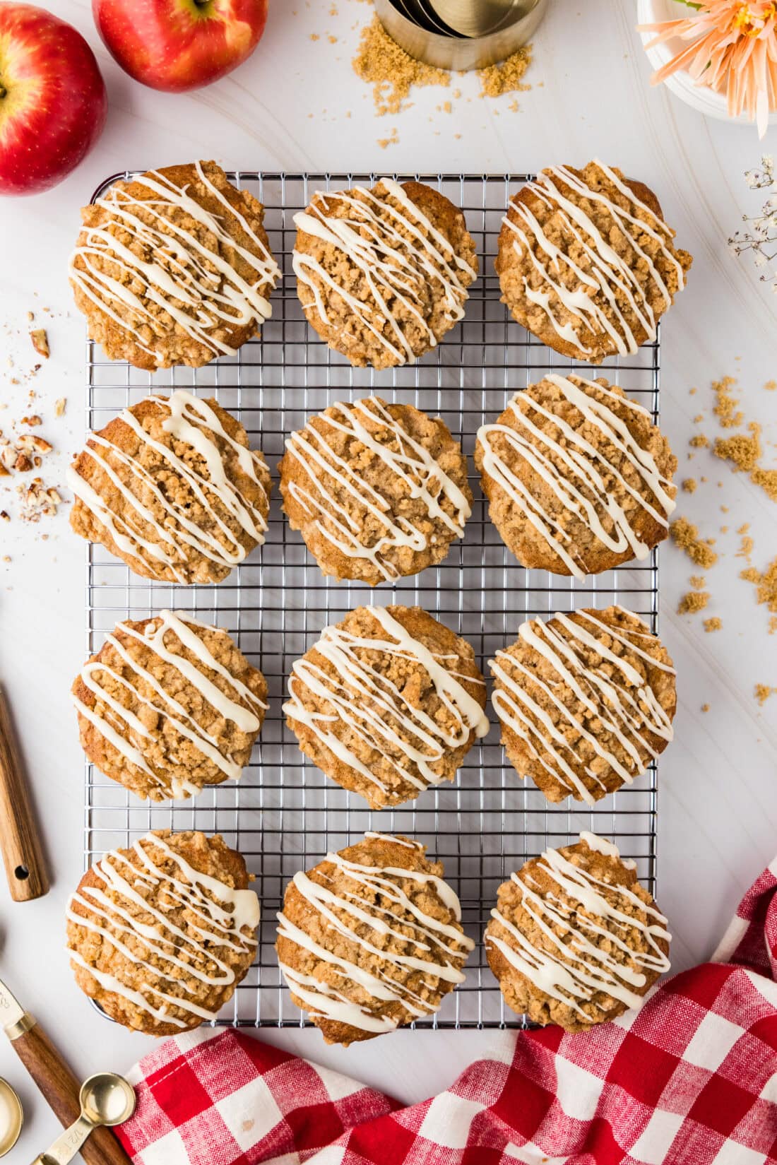 Apple Muffins resting on a wire rack
