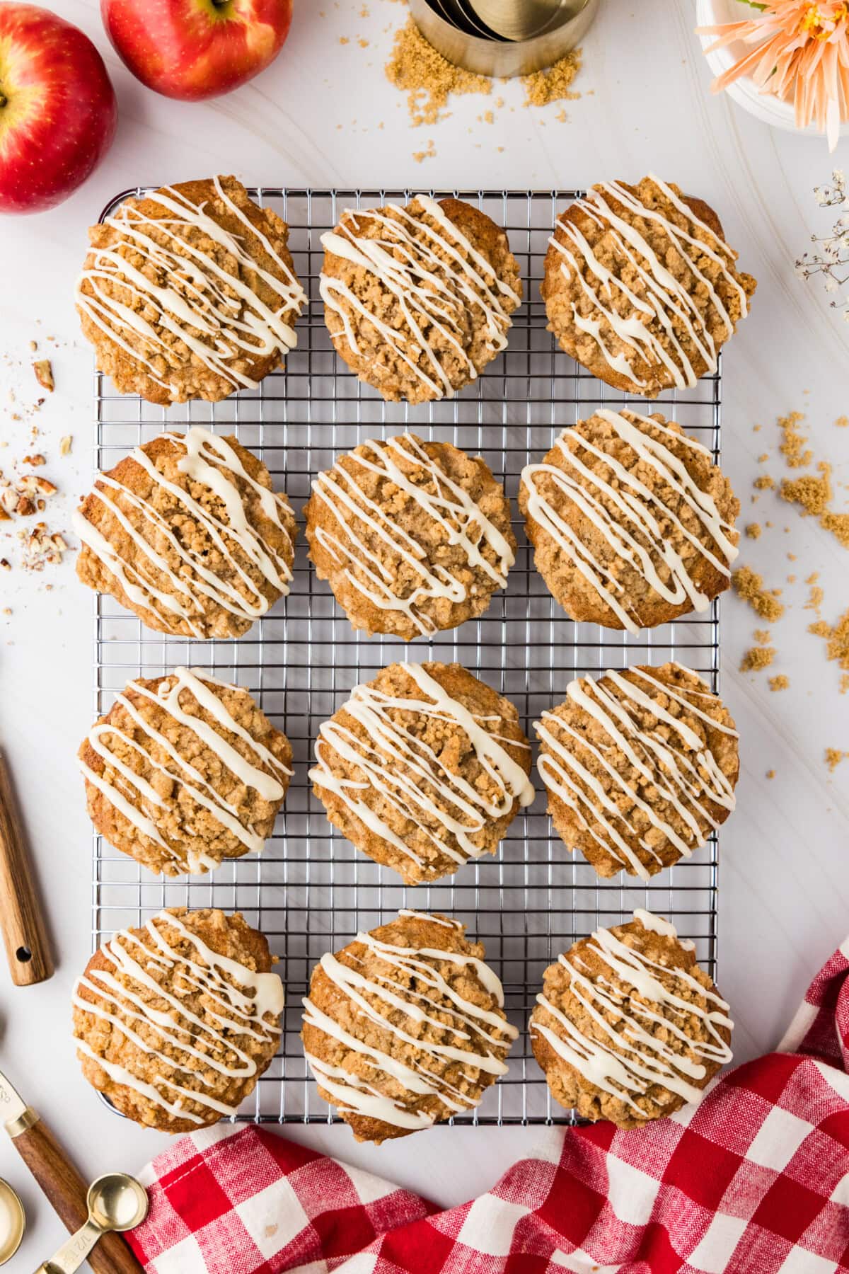 Apple Muffins resting on a wire rack
