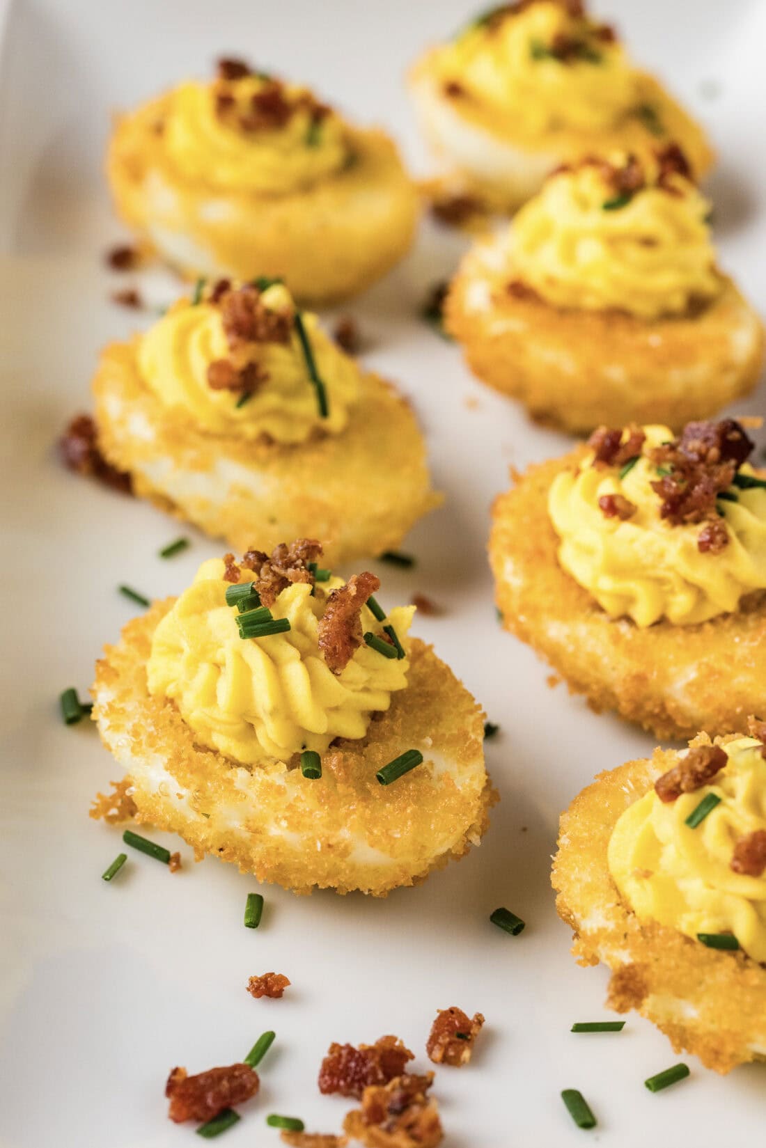Fried Deviled Eggs on a platter