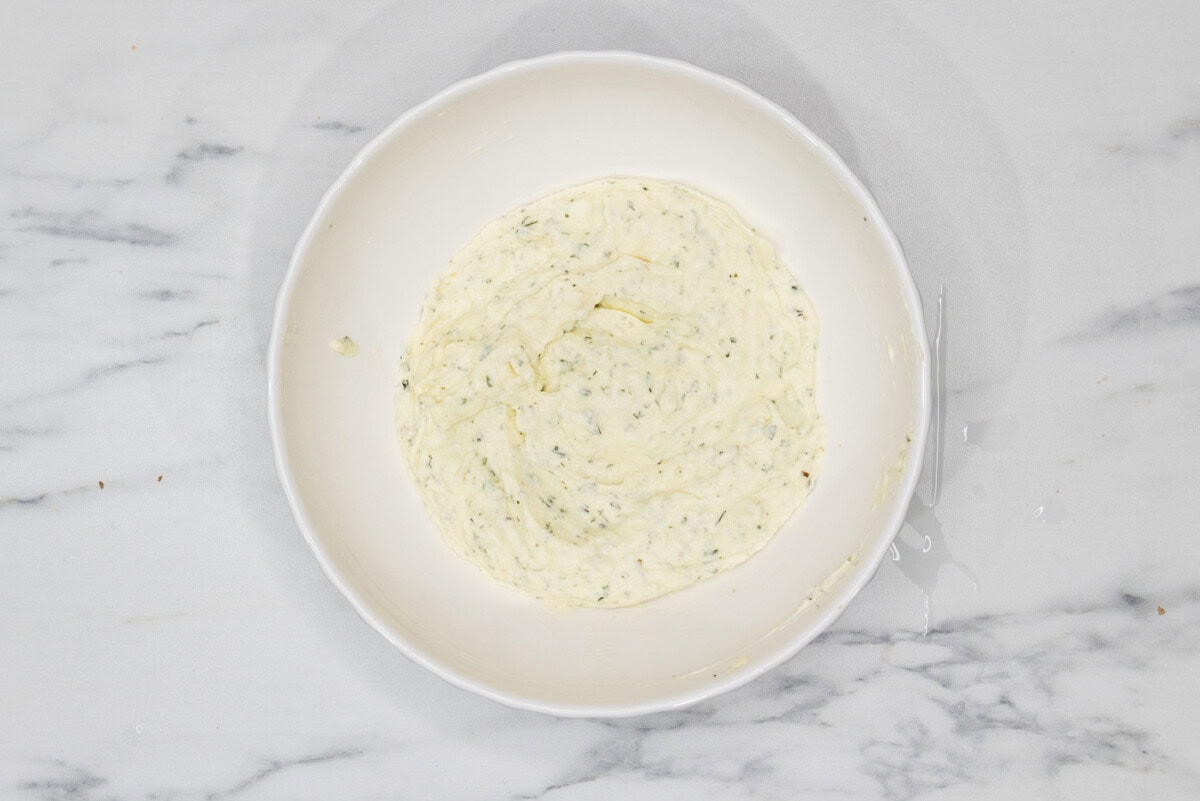 ricotta mixture for lasagna mixed together in a bowl