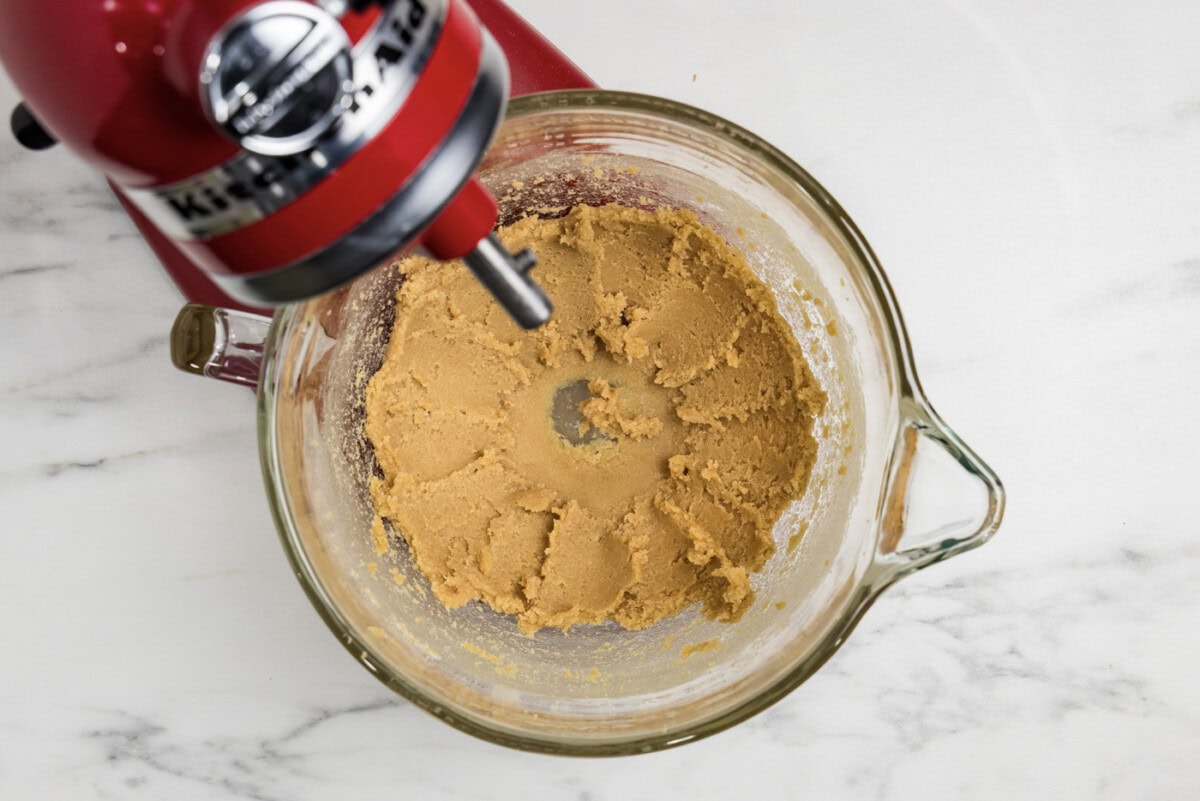 brown sugar and butter beaten in the bowl of a stand mixer