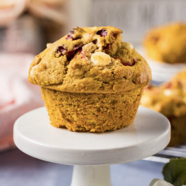 Pumpkin Cranberry Muffin on a cupcake stand