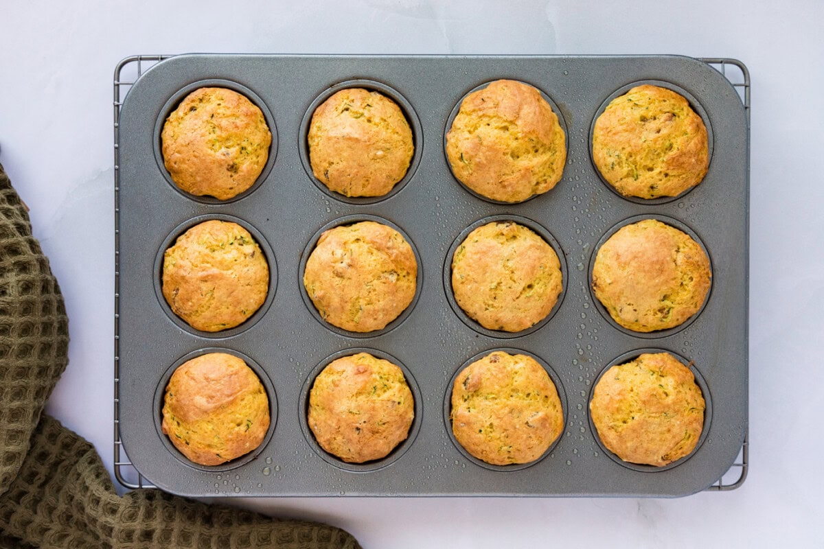 Baked muffins in a pan