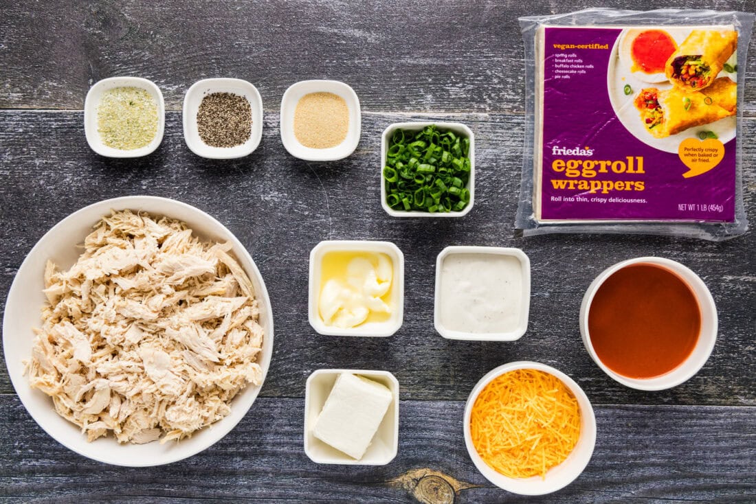 Ingredients for Buffalo Chicken Egg Rolls