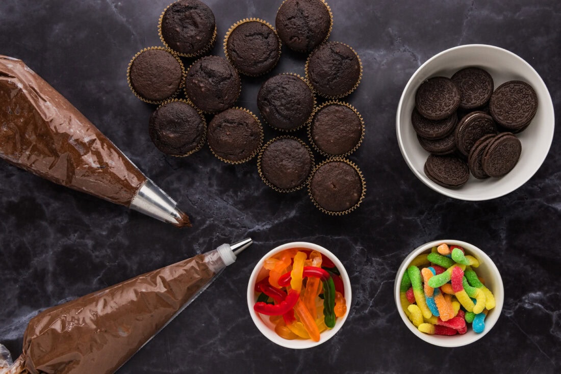 Ingredients for Halloween Dirt Cupcakes
