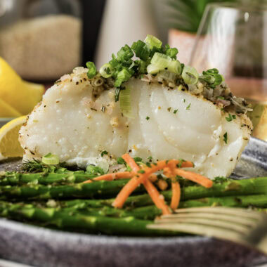 Close up photo of Steamed Chilean Sea Bass