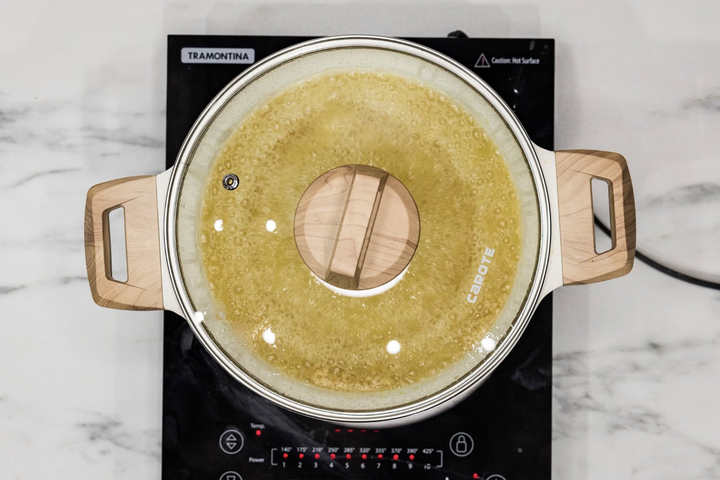 lid on stockpot with chicken broth, ginger, and garlic inside