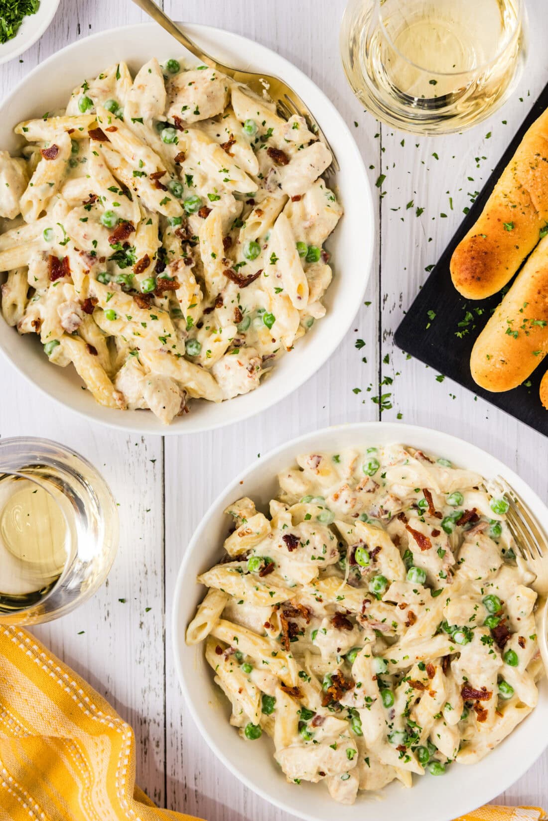 Two bowls of Chicken Carbonara