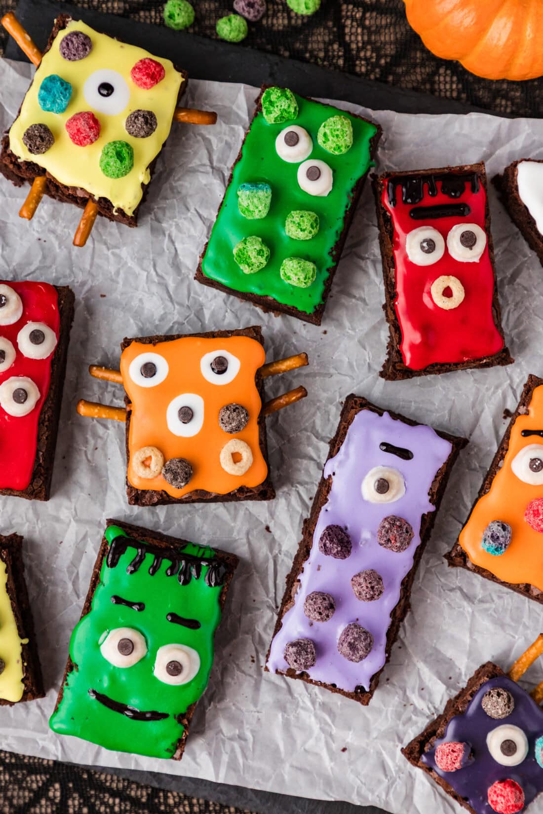 Monster Brownies on parchment paper