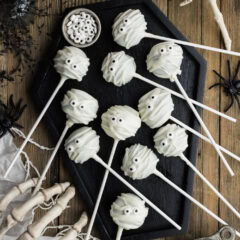 Mummy Pops resting in a coffin shaped tray