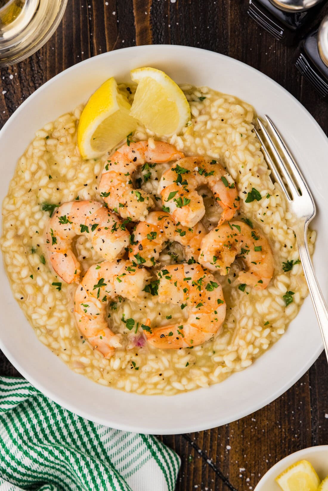 Bowl of Shrimp Risotto with a fork in it