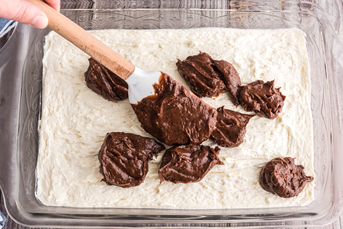 Pudding mixture spooned on top of the cream cheese mixture