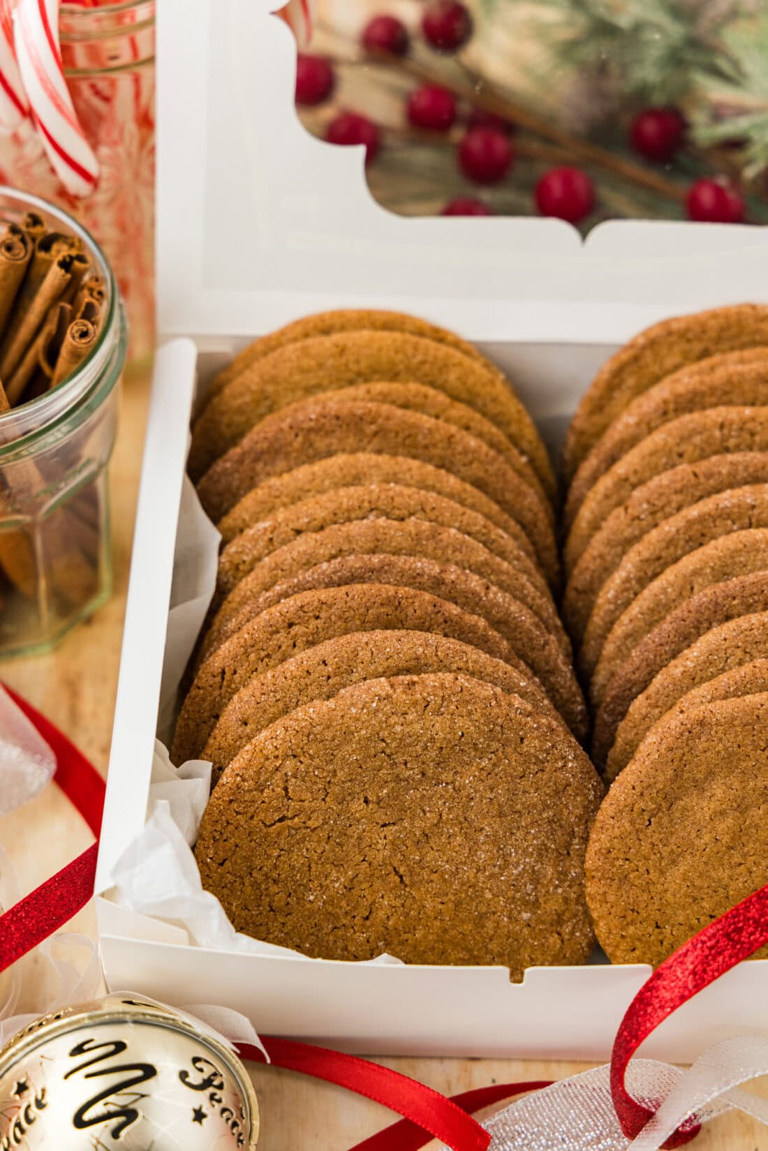 Bakery box filled with Crispy Gingersnap Cookies