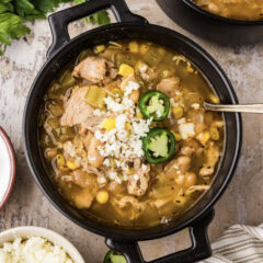 Close up photo of a bowl of Crockpot White Chicken Chili
