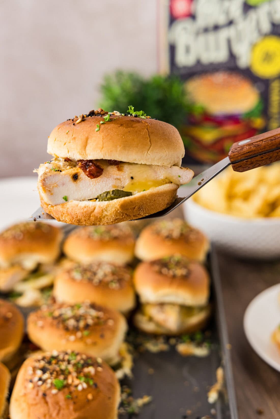 Gouda Chicken Slider on a spatula